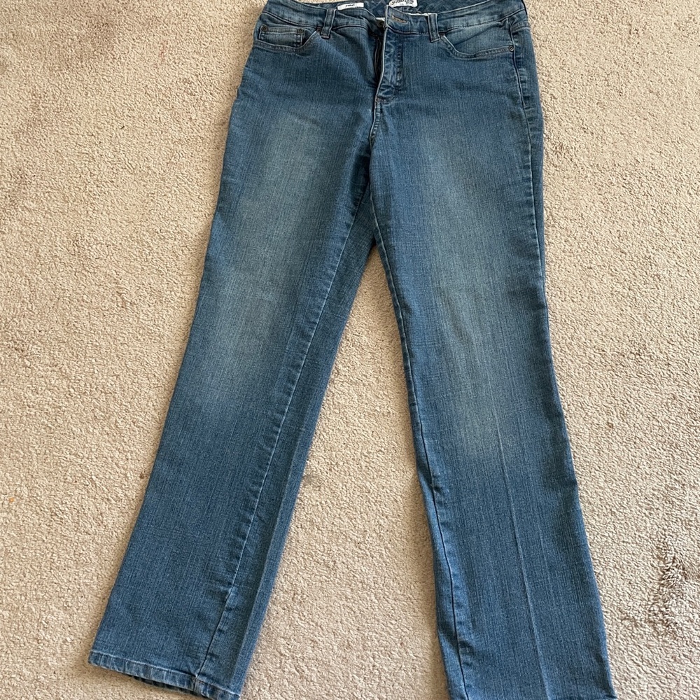 St. John's Bay Women's Straight-Leg Jeans in Medium Blue Wash